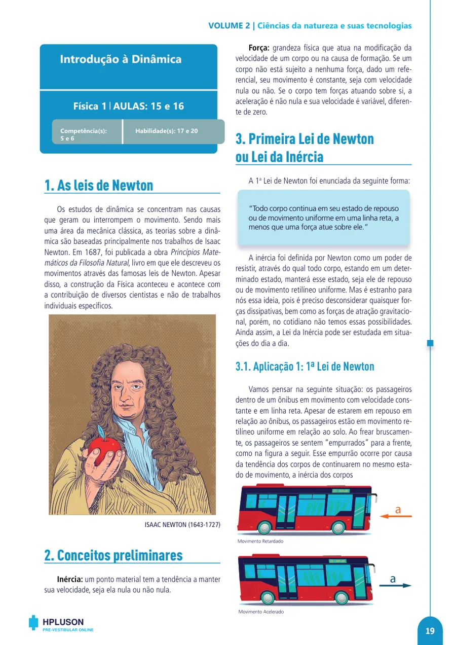 Primeira página do livro teórico de Física 1, aulas 15 e 16