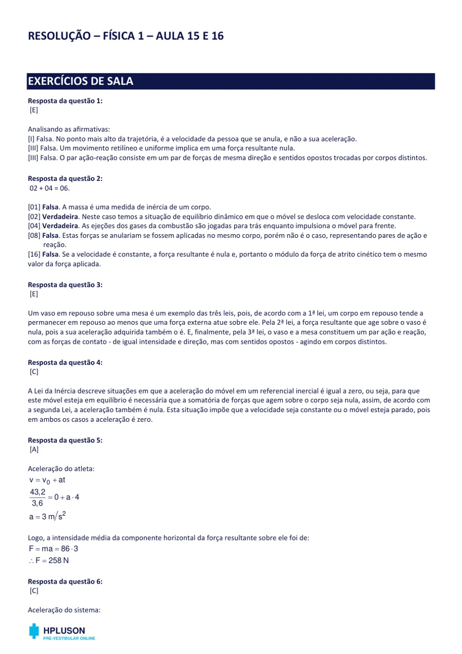 Primeira página da resolução comentada de Física 1